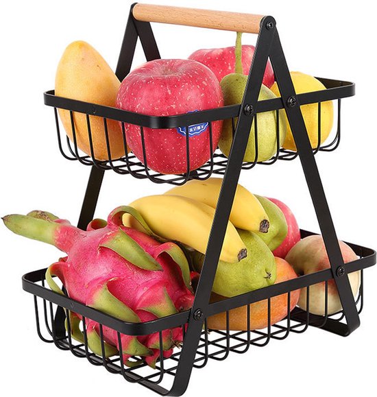 Stijlvolle 2-laagse Fruitschaal – Ruimtebesparend en Modern Ontwerp voor een Trendy Keuken