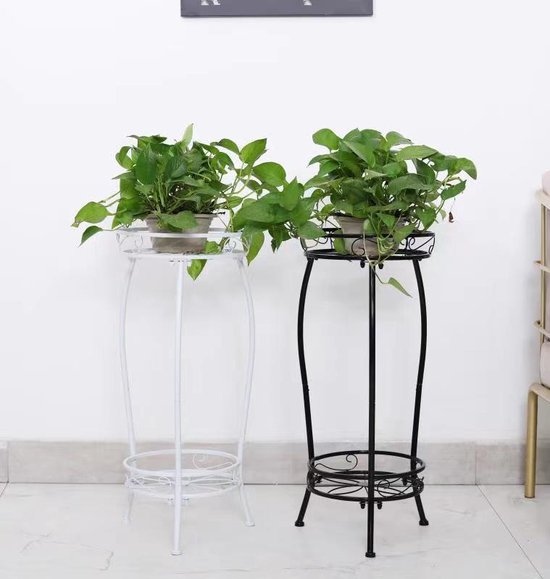 2-laagse Metalen Plantenstandaard - Zwart 30x30x68cm