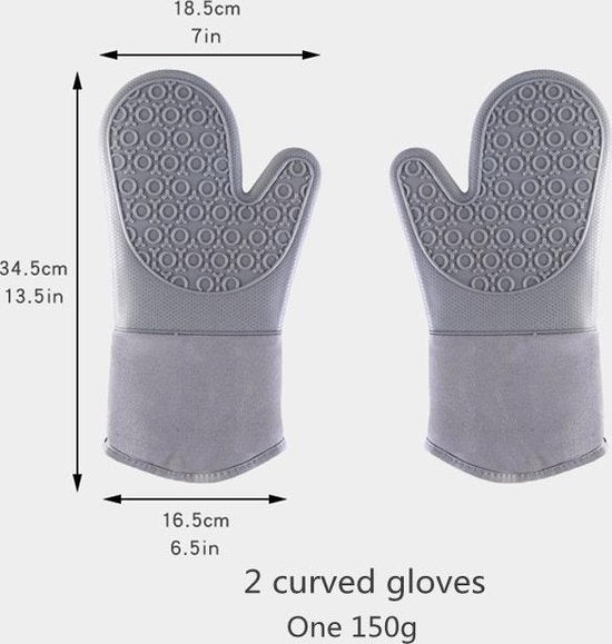 TDR-Extra lange warmte-isolerende siliconen handschoenen voor bakken en koken-compleet set  7-delige - grijs