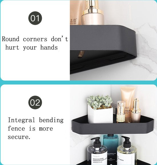 Driehoekig Badkamerrek 2 Lagen met 4 Haakjes - Zwart