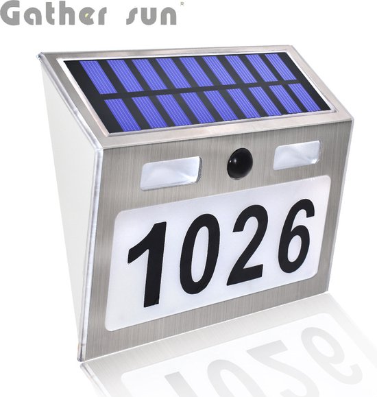 Solar Huisnummer Lamp – Wandlamp op Zonne-energie met Bewegingssensor – Buitenlamp met LED – Inclusief Cijfers – Weerbestendig – 4 Stuks