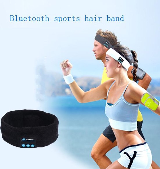 Sport hoofdband met Bluetooth - Geïntegreerde afneembare speakers (koptelefoon functie) - Oplaadbaar via USB - Afspelen Muziek - Bellen - Zwart