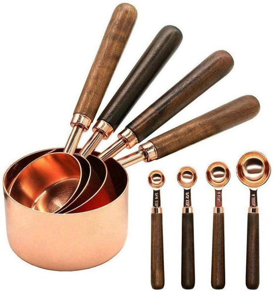 8 delig Maatbeker Set - Maatlepel Set - Complete Maatschep Set - Maatcups-koper