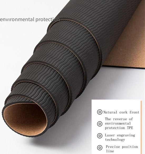 Yoga mat - Natuurlijk kurk en TPE - vrij van schadelijke stoffen, hypoallergeen en 100% (biologisch) afbreekbaar - zeer geschikt voor Yin Yoga en Kundalini Yoga met draagtas en draagband- 183x66x0,5 cm - lotus