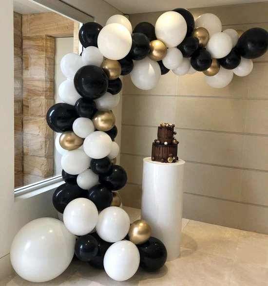 134 delige Ballonnenset -Ballonnenboog- Feest/ Party-Verjaardag-jubileum-kerstdecoratie-zwart , goud en wit