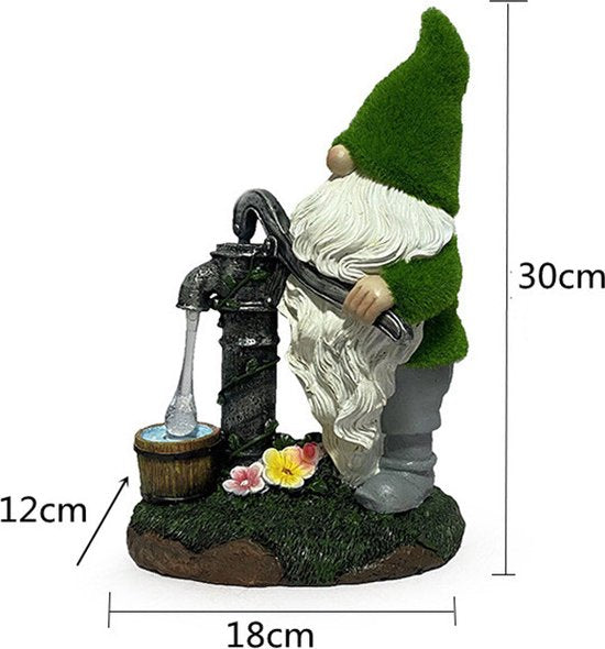 Betoverende Solar Kabouter met Waterpomp - Weerbestendige Tuinverlichting - Sfeervolle Decoratie voor Tuin en Balkon-18x12x30cm