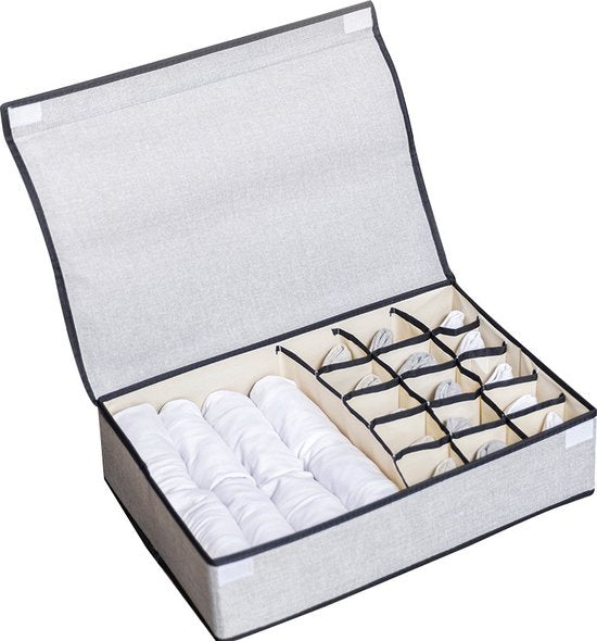Kleding organizer / opberger - perfect voor o.a. sokken, ondergoed - met hoes - 16 vakken - 48x33x12cm - Grijs
