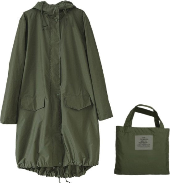 Opvouwbare waterdichte regenjas met draagtas - Legergroen