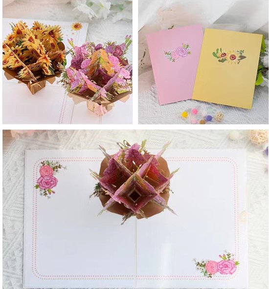 3D Wenskaart met Bloemen - Inclusief Envelop - Moederdag