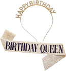Happy Birthday Tiara en Sjerp-Met text "Birthday Queen"- Ideaal als Cadeau voor Verjaardagen-birthday diadeem-goud