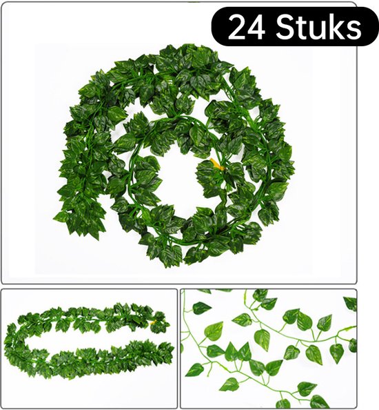 24 stuks*2 meter Klimop Slinger - Backdrop Decoratie Plant voor Huis en Tuin-Kunst Hangplant- Scindapsus Pictus-Drakenklimop Kunstplanten voor Binnen en Buiten