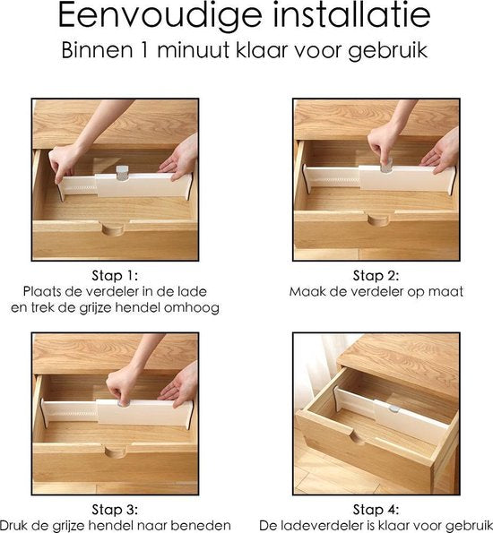 Lade Organizer - Kunststof - Wit - Verstelbaar 37,5 cm - 53,5 cm