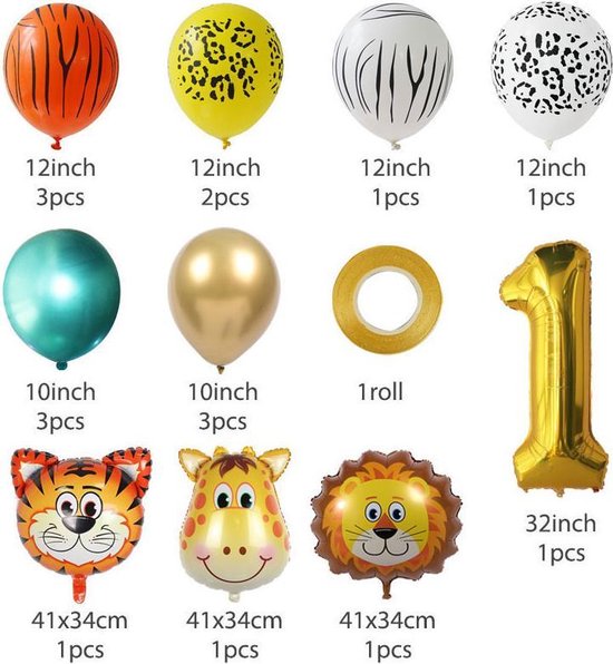 19 delig verjaardag ballonnen set - 1 jaar - Thema: Dieren