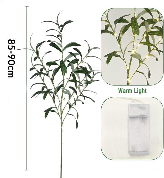 LED Kunsttak Olijfbladeren 85cm, 30 Warm Witte LED's