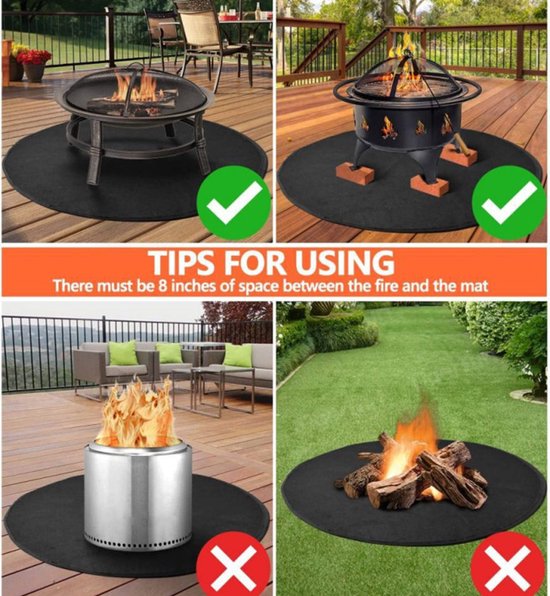 TDR - Tuin vloermat - Ideale mat voor onder de barbecue - Beschermt je terrastegels of gazon tegen hete kolen en vetvlekken - Rond 36 inch - Zwart
