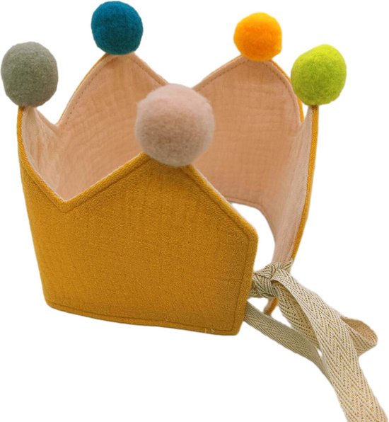 verjaardagskroon-koninklijke kroonvorm met leeftijd naar keuze van 1-9 jaar-Comfortabel Katoen - Elegant Design - Ultiem Comfort-geel