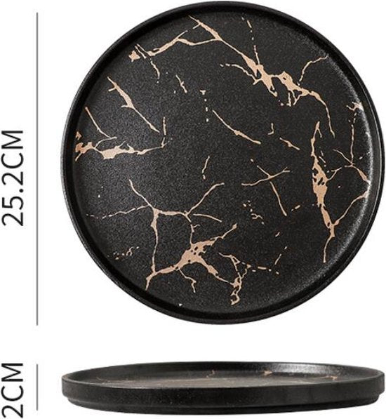 2-delige luxe marmeren bordenset mat zwart Ø25,2/Ø20 cm