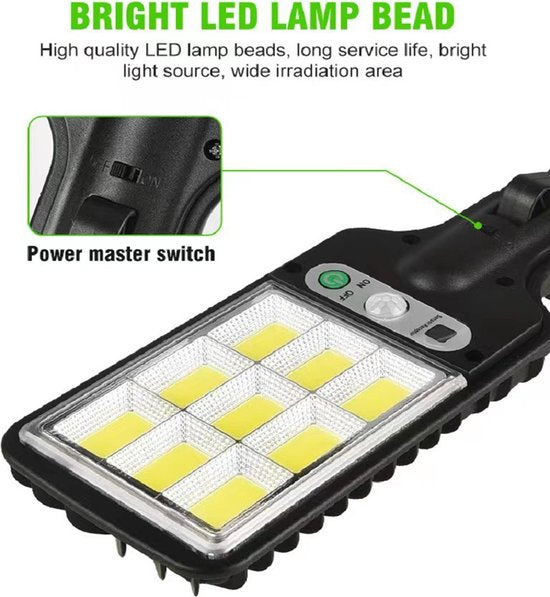 Tuinverlichting op zonne-energie met afstandsbediening-IP65-180 COB LED-Buitenlamp- Bewegingssensor & Nachtsensor
