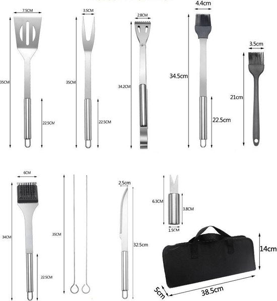 Xtraworks - 25 delige Barbecue Gereedschapset in Roestvrij Staal -Barbecue Accessoires met Draagtas