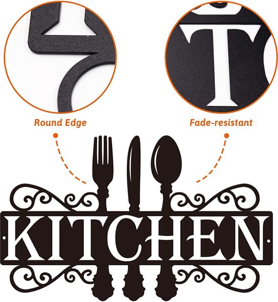 TDR Keuken Wandbord – Wanddecoratie Metaal – Zwart 35,5x21,5 cm