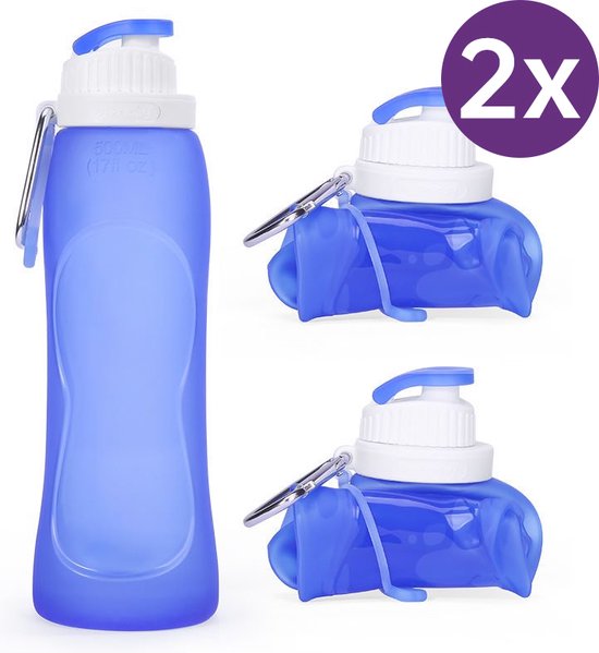 2 Stuks opvouwbare draagbare waterfles met karabijnhaak - du