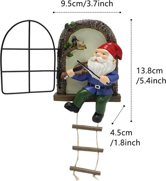Betoverende Kabouter met Viool - Duurzame Tuin Hanger met Nachtglow-13,8 cm Hoog