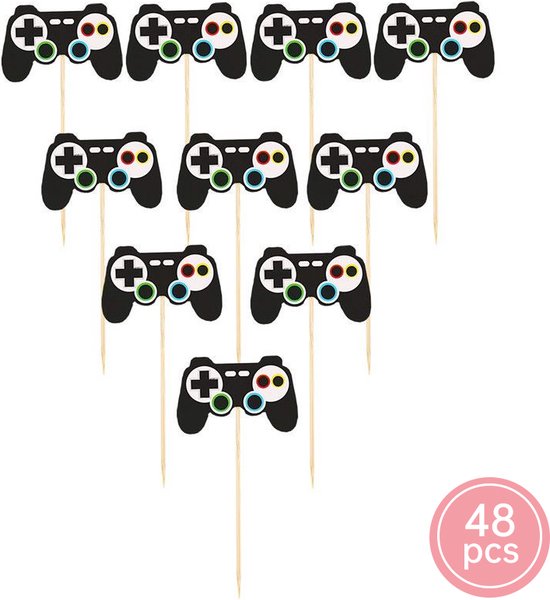 48 delig cup cake/fruit prikkers - Thema: Gaming - voor decoreren van cake, fruit, cup cake, muffin en andere desserts