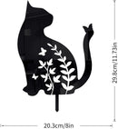 Metalen tuinsteker-Kat met Vlinder Silhouet-Sierlijke tuindecoratie-20x31cm