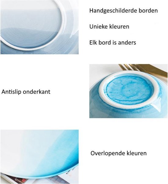 4 stuks porselein - uniek handgeverfde bord - ⌀ 25.4CM