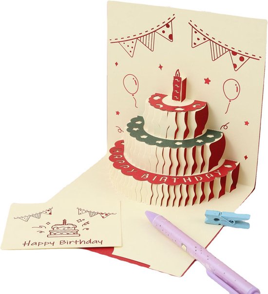 Unikorf 3D pop-up verjaardagskaart: taart&opname 14.4x14.4cm