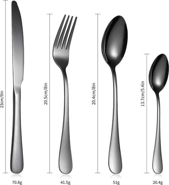 24-delig Luxe Zwartkleurig Bestek Set - RVS - Voor 6 Personen - Familieset - Luxe