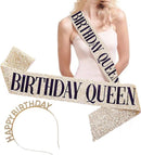 Happy Birthday Tiara en Sjerp-Met text "Birthday Queen"- Ideaal als Cadeau voor Verjaardagen-birthday diadeem-goud