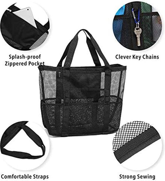 Multifunctionele Opvouwbare Strandtas - Ruime en Duurzame Tas voor Strand, Picknick en Meer-zwart