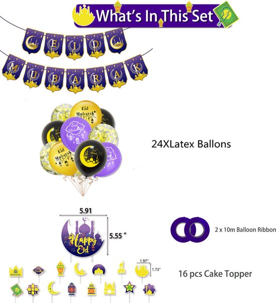 39-delige feestdecoratie set - Eid Mubarak / Ramadan