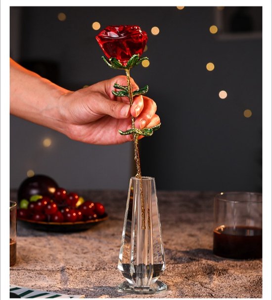 Glazen Vaas met Rode Roos - Decoratief & Elegant - Rood