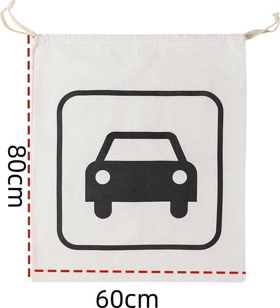 Set van 3 grote Stijlvolle Linnen Opbergzakken met Trekkoord - 80x60 cm - 226 Liter - Alfabet, Wasmachine en Auto Design