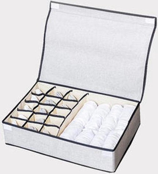 Kledingorganizer 16 vakken - sokken & ondergoed, grijs