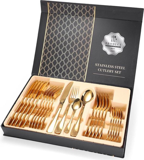 24-delig Luxe Goudkleurig Bestekset - RVS - Voor 6 Personen - Familie-set - Elegant Design