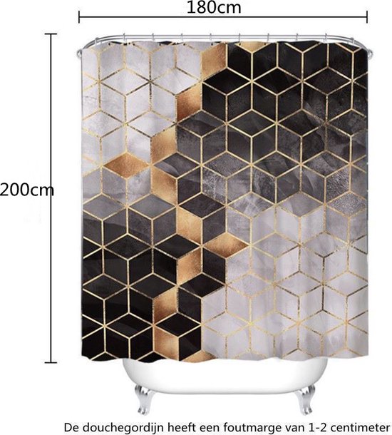 Waterdicht douchegordijn met marmerpatroon - Luxe uitstraling, Uitstekende waterbestendigheid, Eenvoudig te installeren 180*200CM-bruin/goud