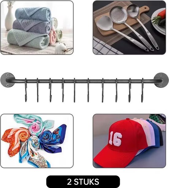 2STK Unikorf IJzeren Kledingstang m/10 Haken 38CM