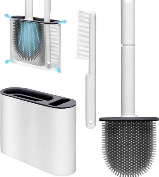 2x Antibacteriële Siliconen WC-borstel Set - Donkergrijs