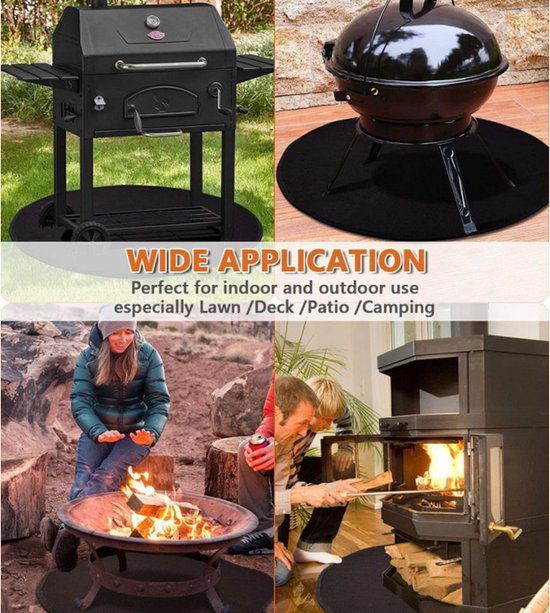 TDR - Tuin vloermat - Ideale mat voor onder de barbecue - Beschermt je terrastegels of gazon tegen hete kolen en vetvlekken - Rond 36 inch - Zwart