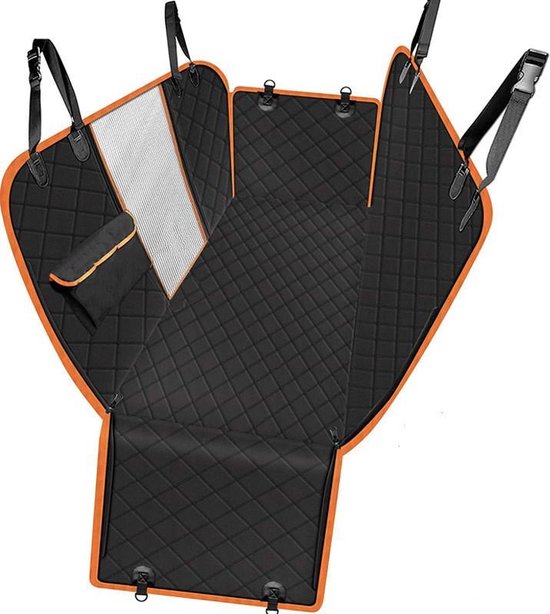 TDR - Hondendeken Auto Achterbank en Kofferbak - Beschermhoes - Hondenkleed - Honden Deken Auto Achterbank - 137x147 cm - Zwart met Oranje