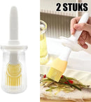 2 stuks oliefles met siliconen borstel, hittebestendig, wit