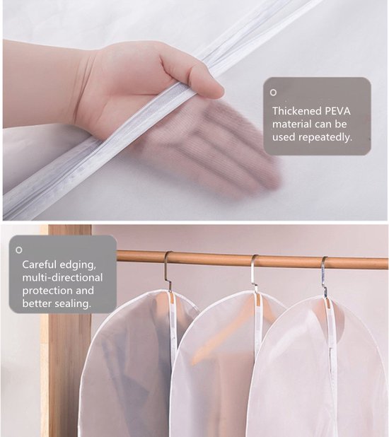 6 Transparante Kledinghoezen met Rits - Extra Groot 60x120CM