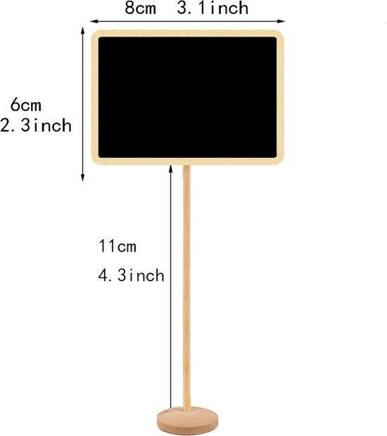 20 stuks Uniek Krijtbord op Houten Standaard- Compacte en Stijlvolle Tafeldecoratie of Bloemenaccessoire – Herbruikbaar en Ideaal voor Thuis & Horeca 8*17cm