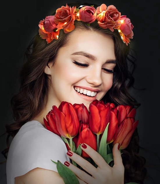 LED Bloemenkrans Hoofdband met 20 Warmwitte Lampen - Roze