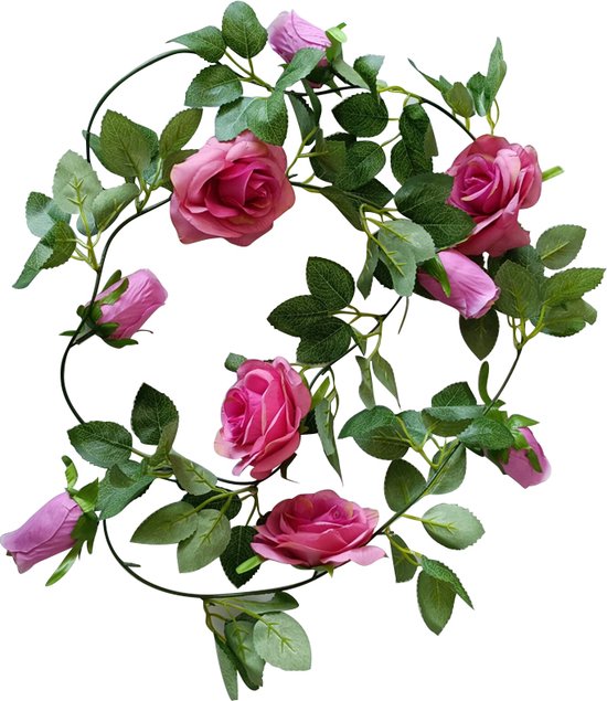 2 Stuks Klimop Slinger met grote rozen kunstbloem -2 meter l