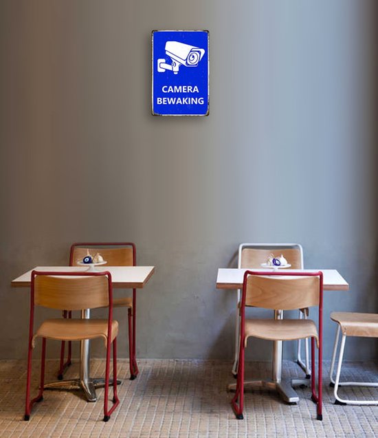 Aluminium Camerabewakingsbord – 24 uur toezicht | 25 × 18 cm | Blauwe ‘CAMERA BEWAKING’ waarschuwing – voor binnen & buiten