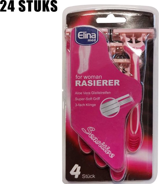Elina Wegwerp Scheermesjes voor Vrouwen - set van 4 - In totaal 24stuks - met Aloe Vera en Softgrip